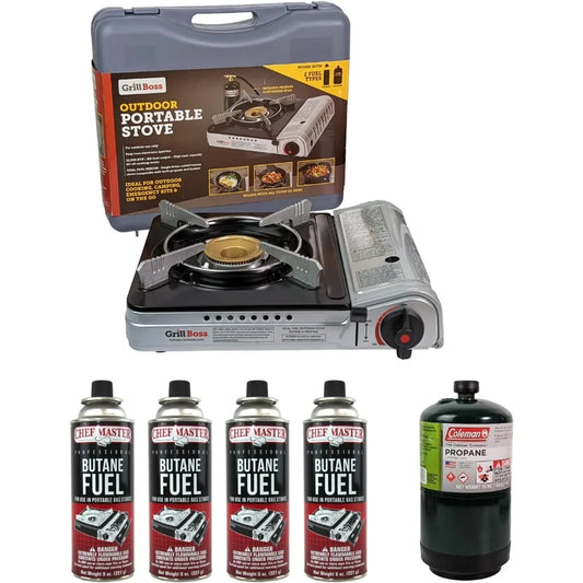 Dual fuel portable stoves, portable camping stoves, dual fuel butane and propane stoves for camping, outdoor cooking