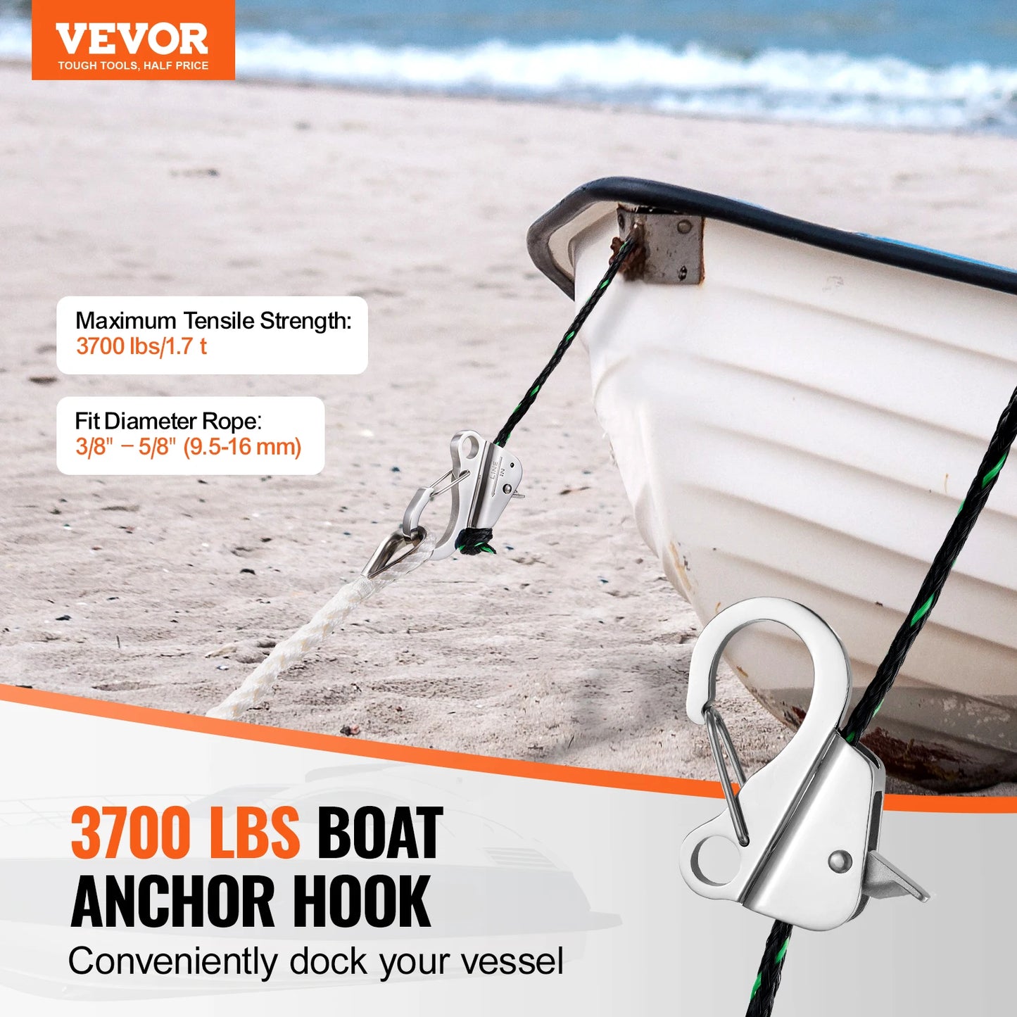 VEVOR Boat Anchor Hook 304 Stainless Steel Holds 3700 Lbs