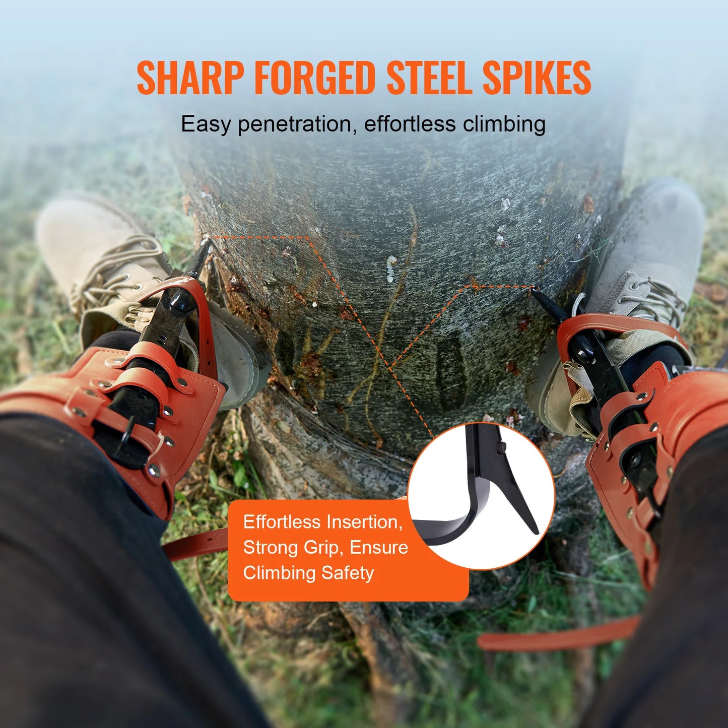 VEVOR Tree Climbing Spikes Alloy Steel Climbing Spurs 350lbs Load Capacity Tree Climbing Gear with Straps and Spike Protectors