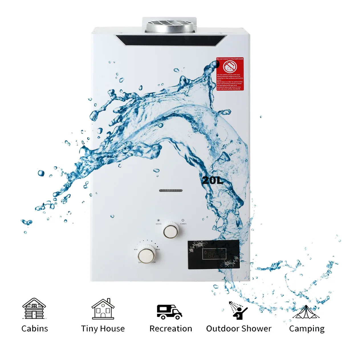 LPG Tankless Water Heater 20L 40KW Camping Shower Head Kit