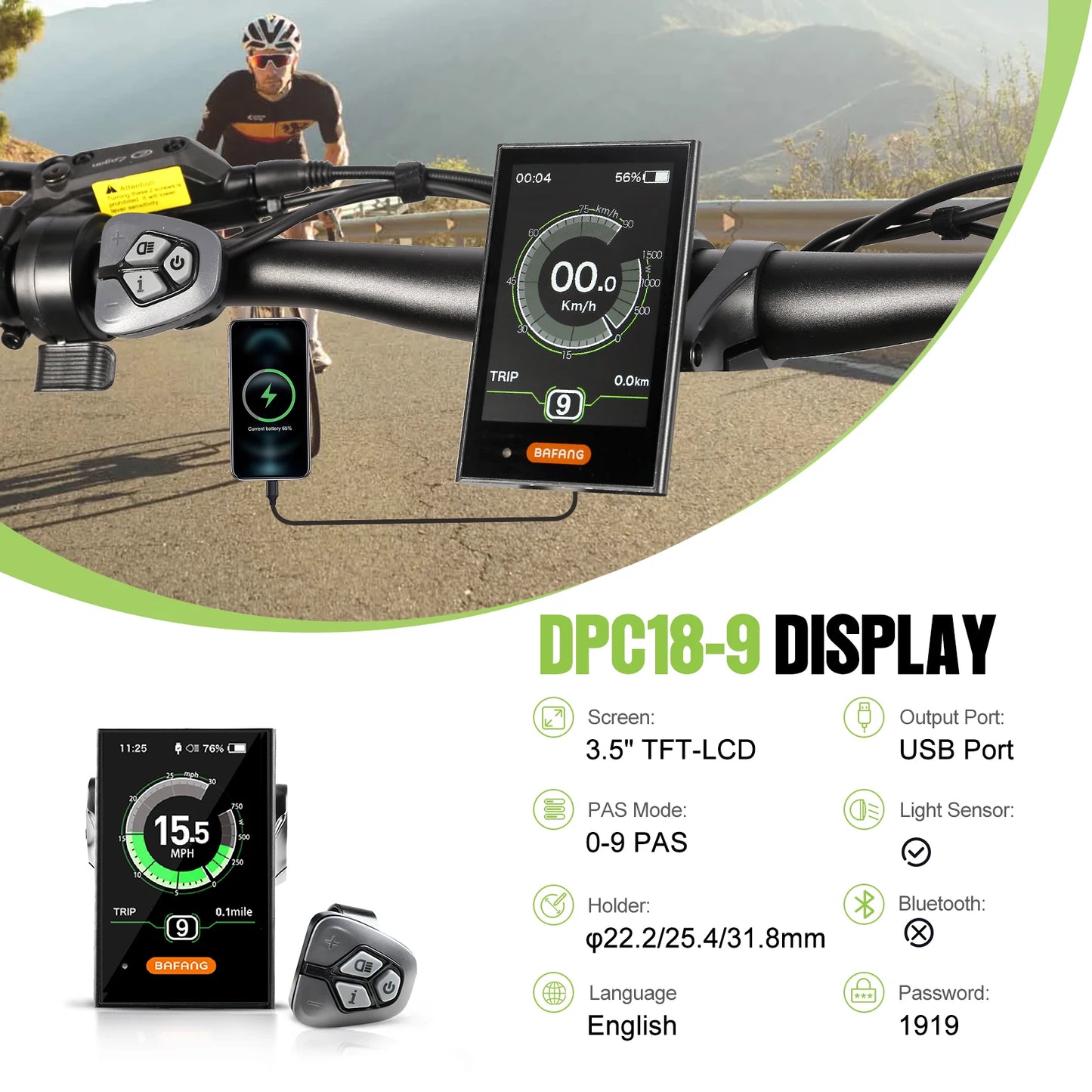 TFT Bike Display DPC18 DZ40 500C C961 UART Bluetooth IP65