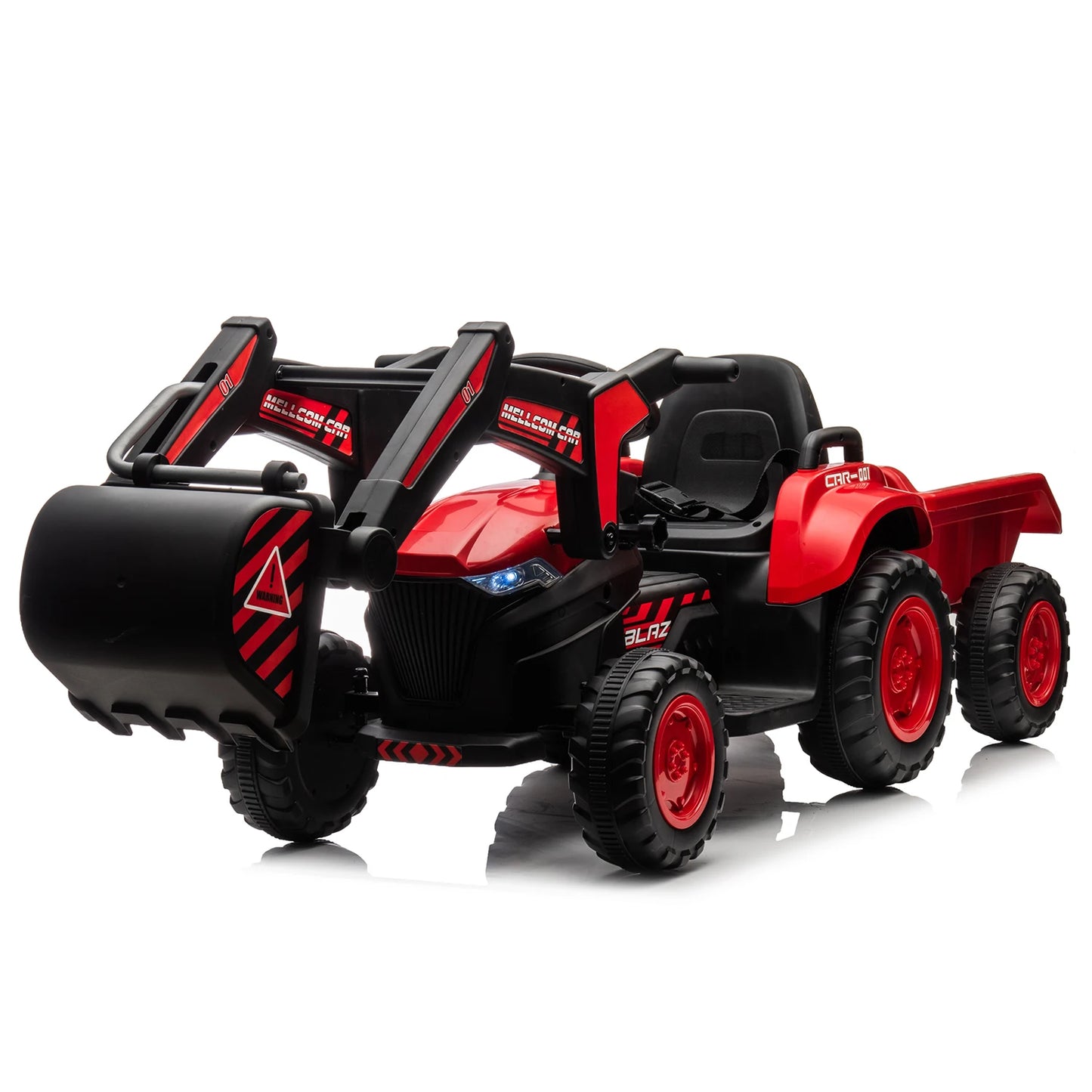 Kids 12V 3 in 1 Ride on Excavator & Tractor with Detachable Trailer, Ride on Car Toy with Remote Control, Digger, LED Lights