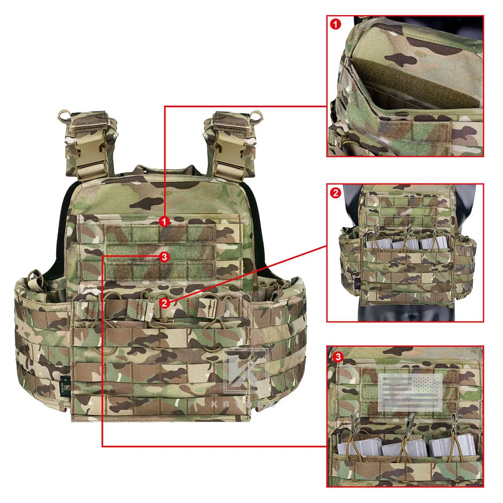 KRYDEX CPC Tactical Vest MOLLE Plate Carrier Heavy Duty Body Armor Airsoft Army Paintball Combat Protective Camo Vest Accessory