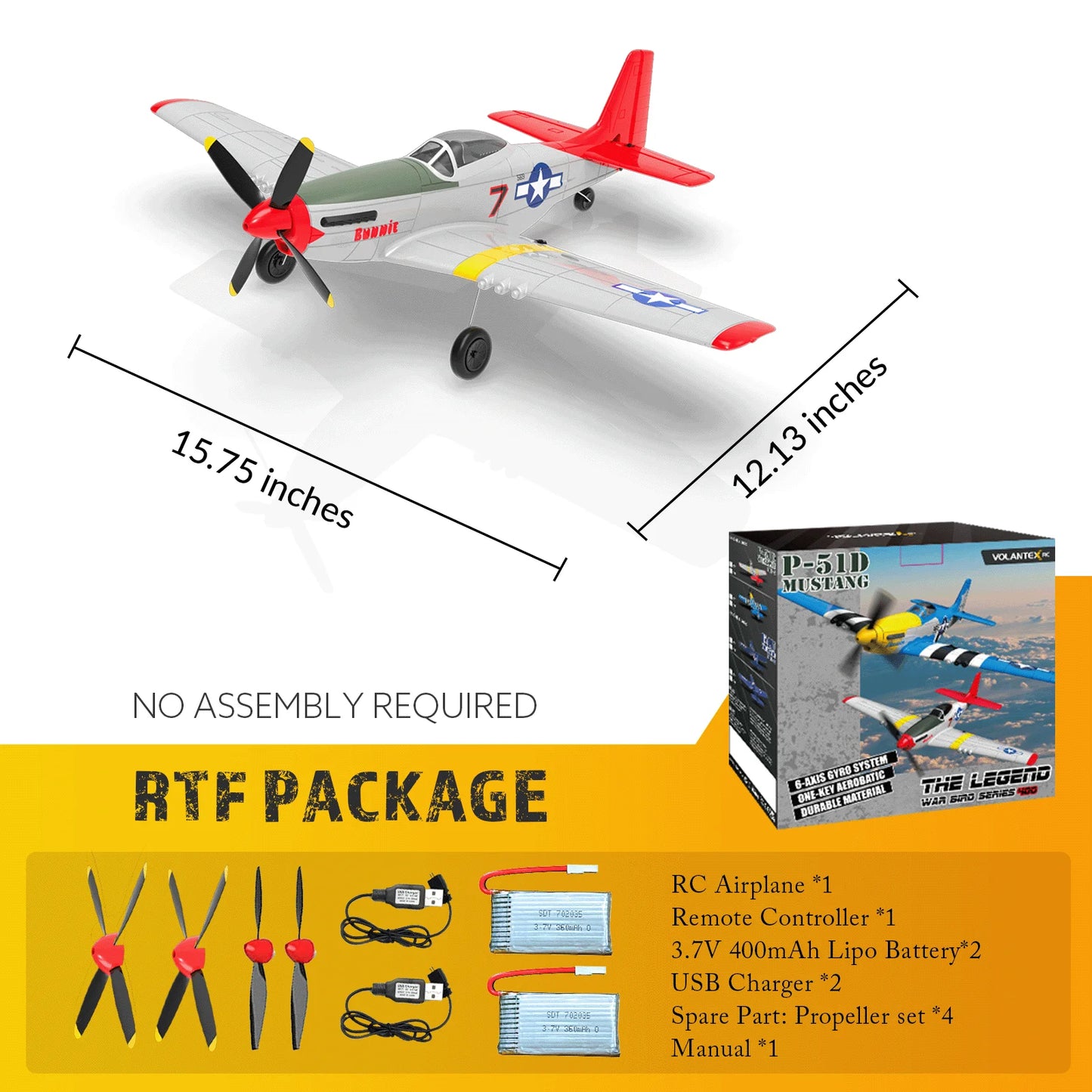 Volantex P51 Mustang RTF RC Plane One Key Aerobatic Gift