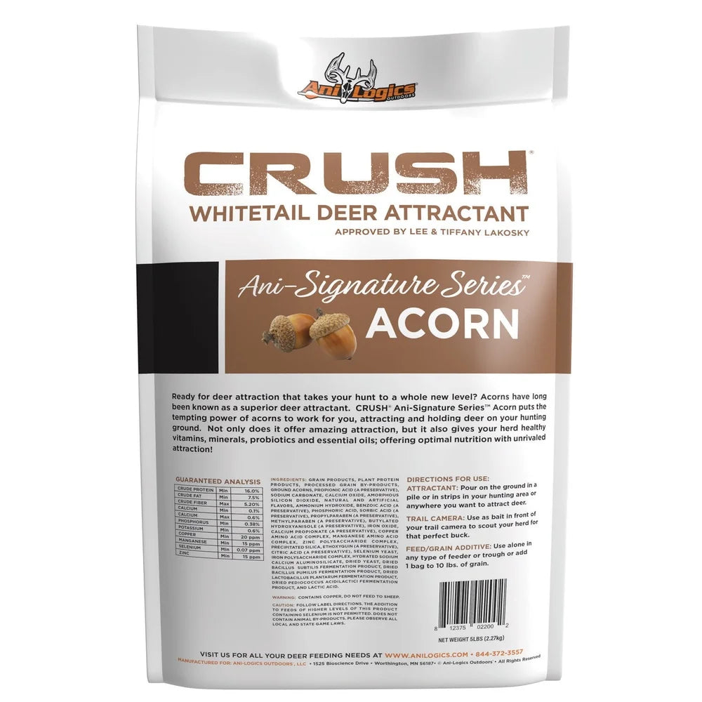 Crush Acorn Granular Deer Attractant 5 lb Nutty Flavor Scent Healthy Minerals Immune Boosting Properties Hunting Scouting Trophy