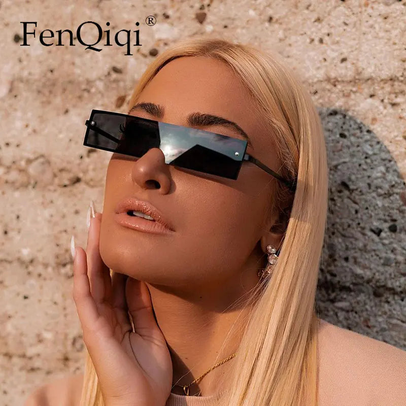 Rectangular Sunglasses Narrow Metal Frame UV400 Unisex