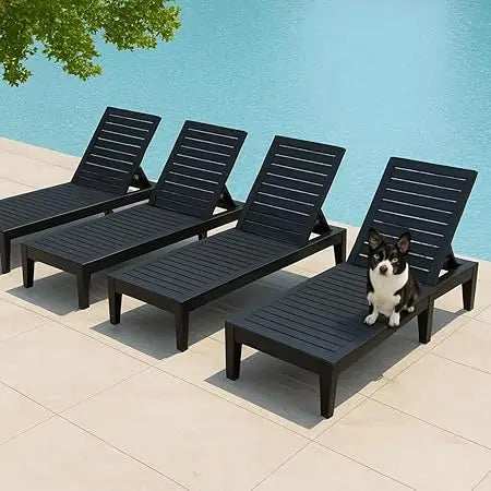 Set Of 2 Outdoor Pool Lounge Chairs 5 Position Adjustable
