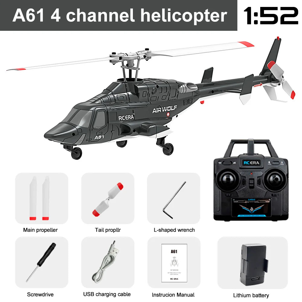 RC ERA A61 Airwolf Helicopter 4CH Optical Flow Positioning 1/52 6axis Gyro 10Min Fight Time 120M Bell222 Remote Control Airplane