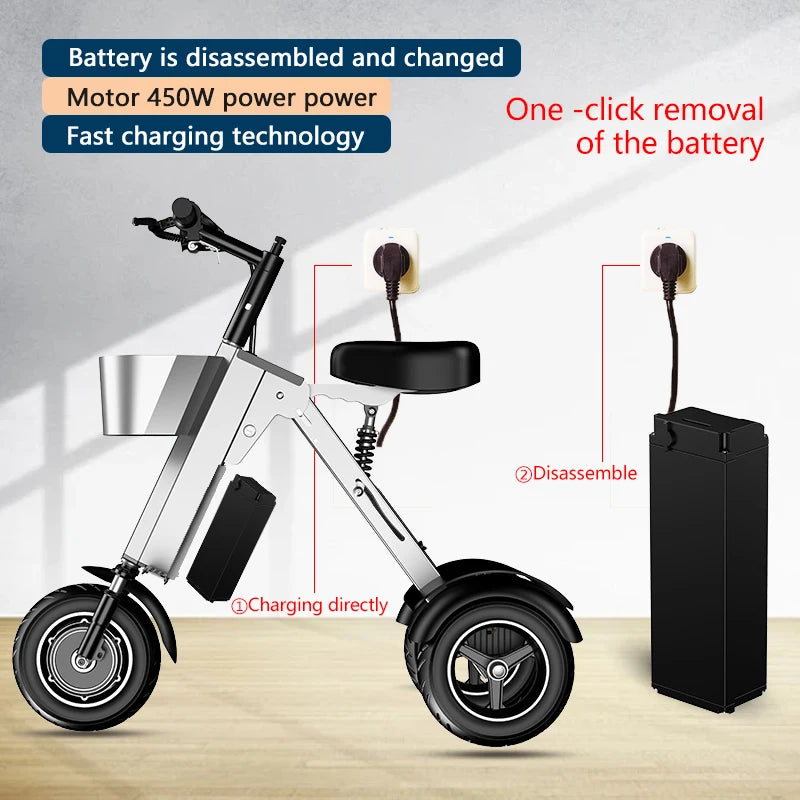 WILLJERDY Folding Tricycle Small And Portable Electric Tricycle For Adult Ultralight Mini Men's Electric Scooter