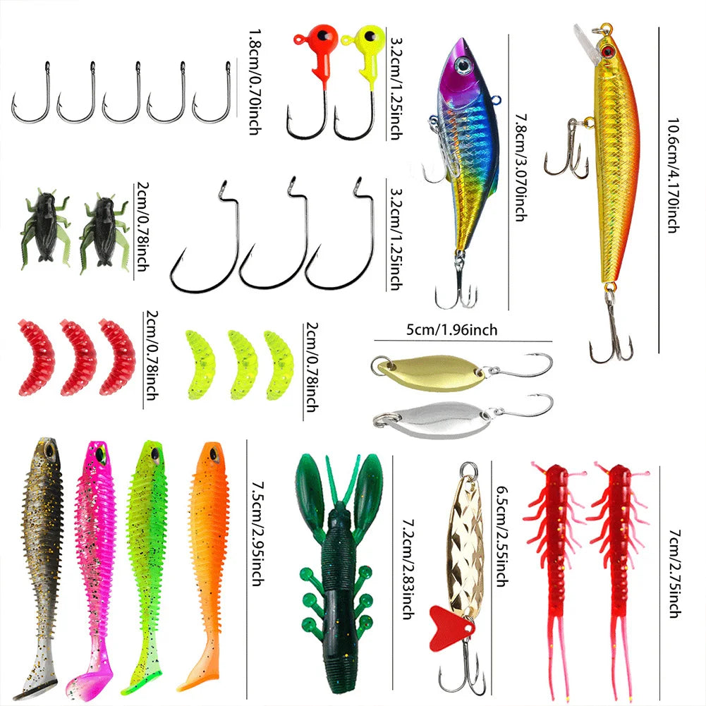 Fishing Lures Kit Soft Lures Spoons Minnow Jig Hooks