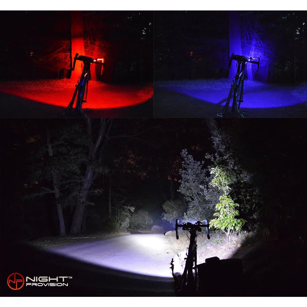 PS1200 Front & OPTIKS P220 Rear Police Patrol Bike Light - Red/Blue Strobe LED Rechargeable Water Proof - 5 Modes