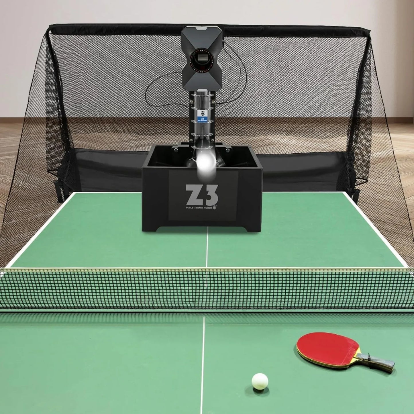 Ping Pong Ball Machine with Net and 100 Balls, Table Tennis Robot Trainer for Gyms, Schools, Training Centers 35-90 Balls/Min