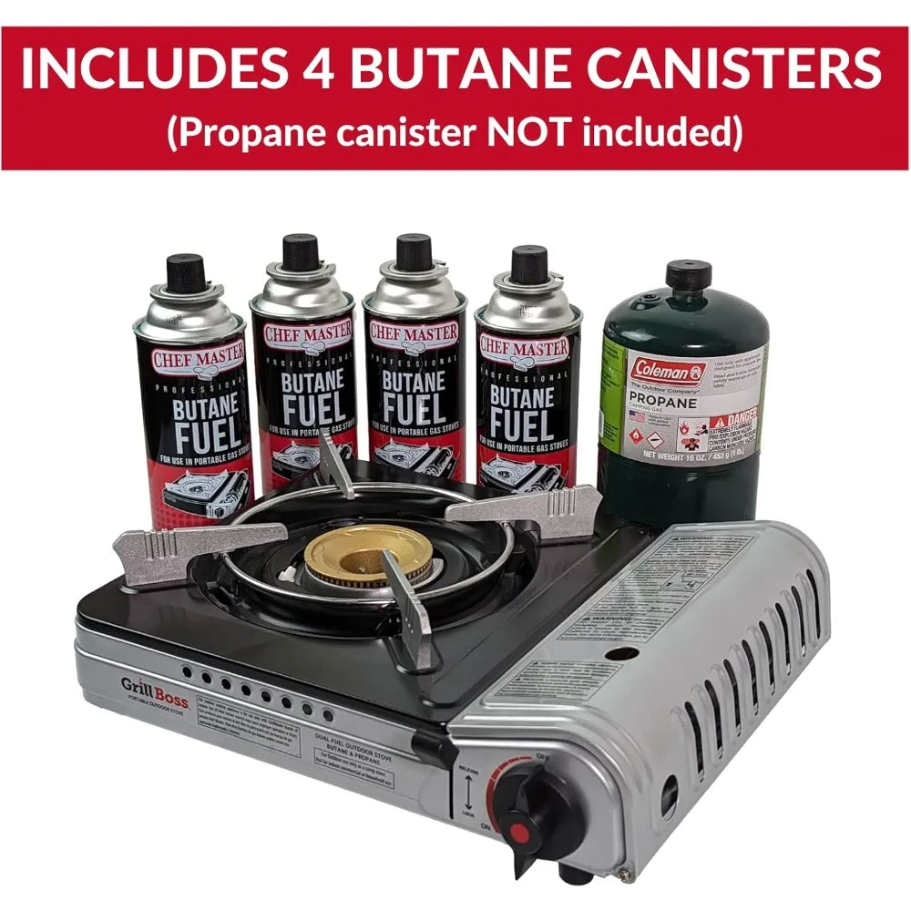 Dual fuel portable stoves, portable camping stoves, dual fuel butane and propane stoves for camping, outdoor cooking