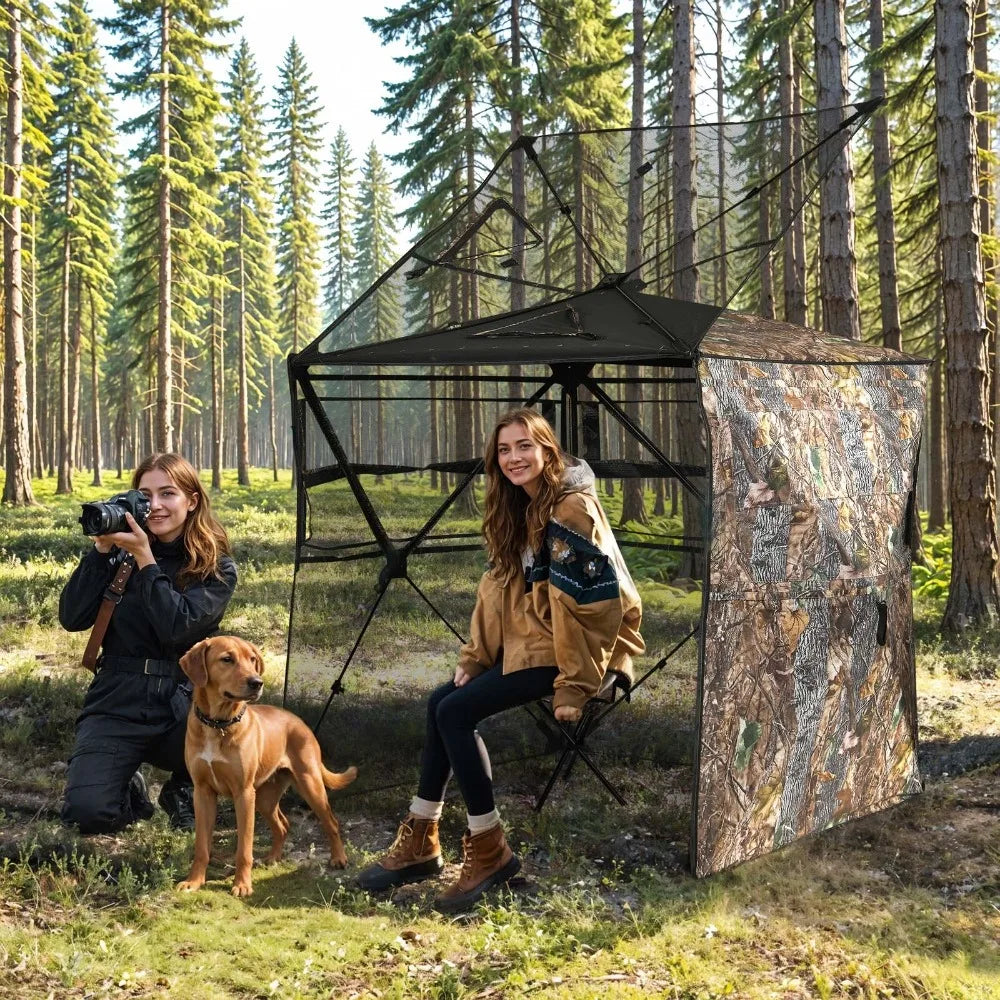360 Degree See Hunting Blind Upwards Fully Open Door for 2-3 Person with Stool