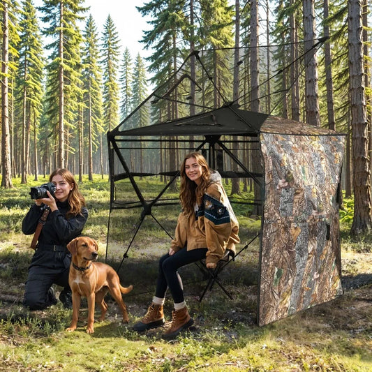 360 Degree See Hunting Blind Upwards Fully Open Door for 2-3 Person with Stool