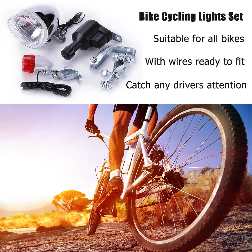 Bike Dynamo Lights Set Battery Free Headlight Rear
