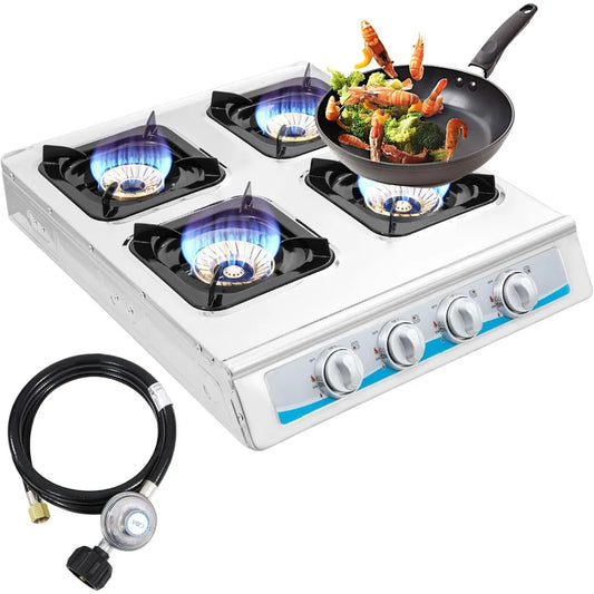 Propane gas stove, 4 burner Gas stove Portable gas stove automatic ignition camping Stainless steel stove 4 burner LPG RV