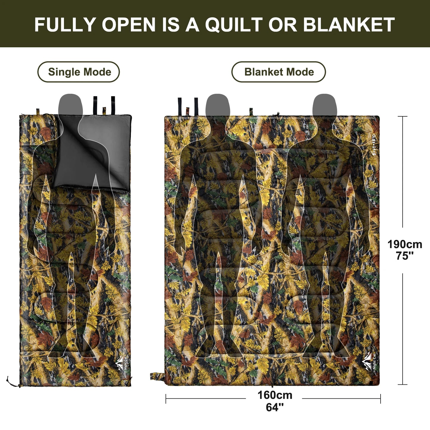 Camping Sleeping Bag Portable Lightweight Hiking Travel Outdoor 1-2 Person, 2x6 Feet