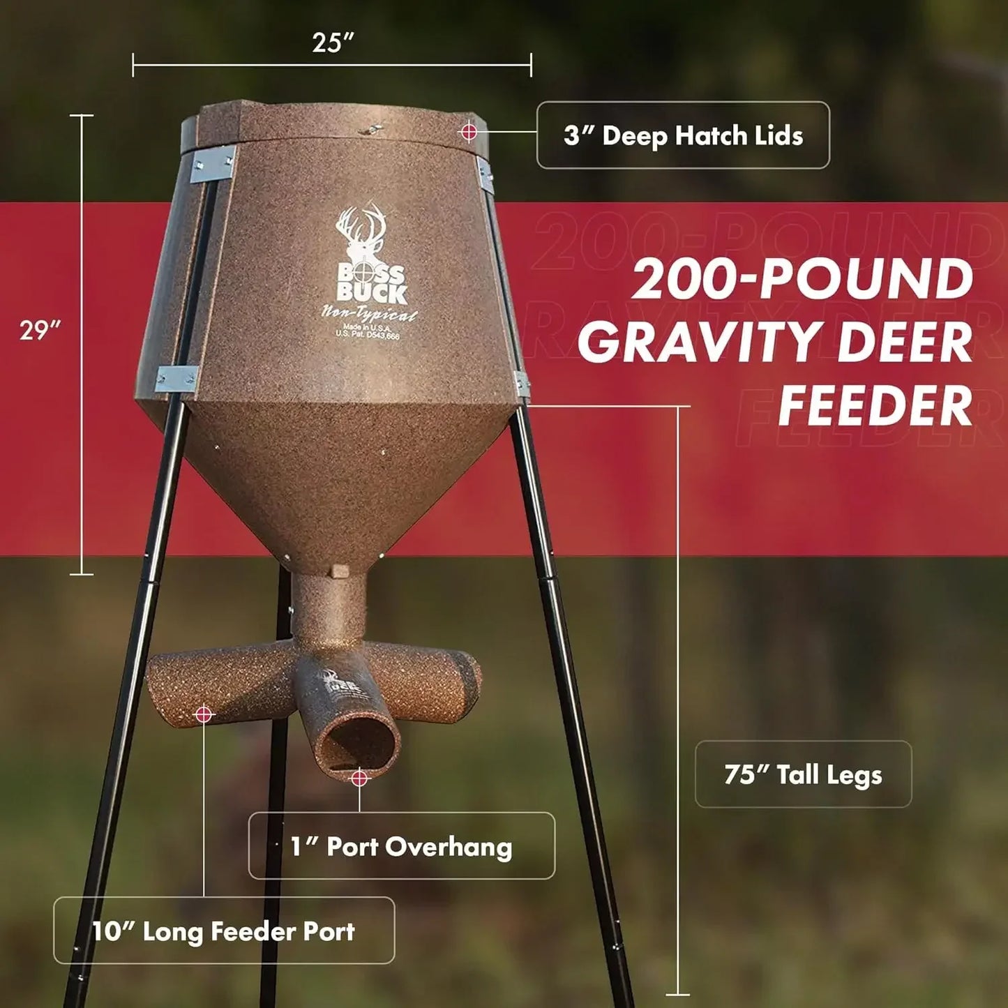 200 LB Deer Feeder/Hunting Durable Lightweight Plastic UV Protected Windproof Waterproof Gravity Feed System
