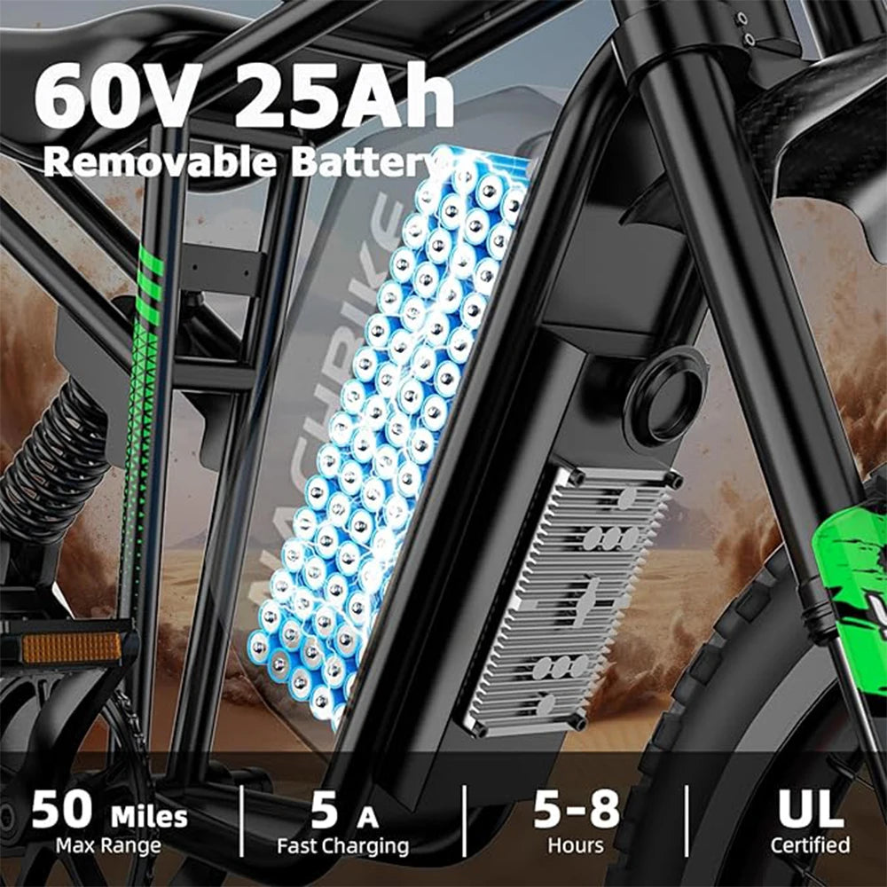 6000W Electric Dirt Bike 60V 25Ah Battery Dual Hydraulic Brakes