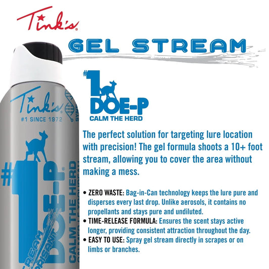 Doe-P Synthetic Doe Urine Gel Stream 5 oz Deer Scent Lure Long Lasting Calming Effect Attracts Whitetail Hunting Supplies