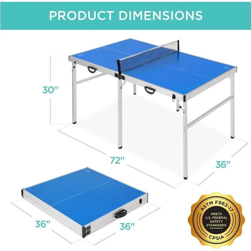 Best Choice Products 6x3ft Portable Ping Pong Table, Mid-Size Folding Indoor Outdoor Table Tennis w/ 2 Paddles, 4 Balls