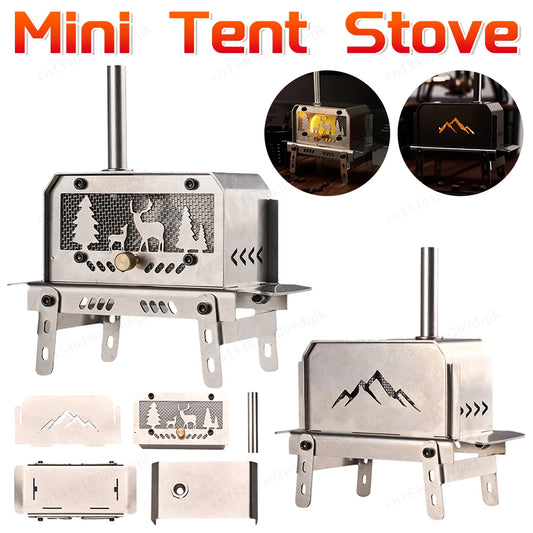 Mini Charcoal Stove Stainless Steel Camping Firewood Stove Rack Desktop Bonfire Stove Incense Burner for Picnic Home Outdoor