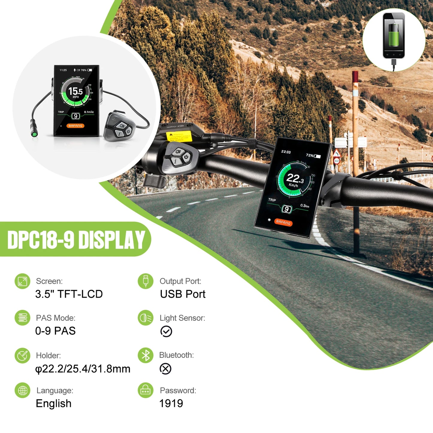 TFT Bike Display DPC18 DZ40 500C C961 UART Bluetooth IP65