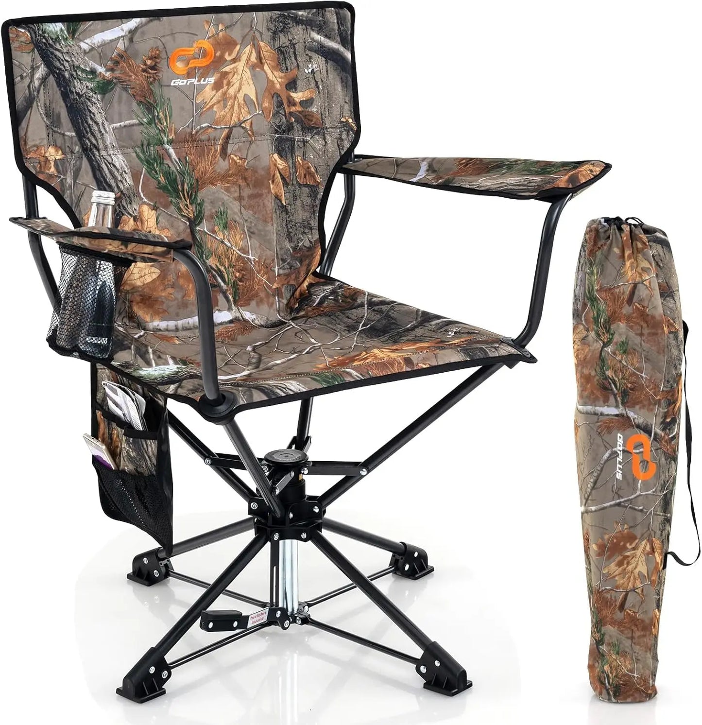 Swivel Hunting Chair, 360° Folding Hunting Blind Chair for Adults with Cup Holder & Carrying Bag, Portable Camping