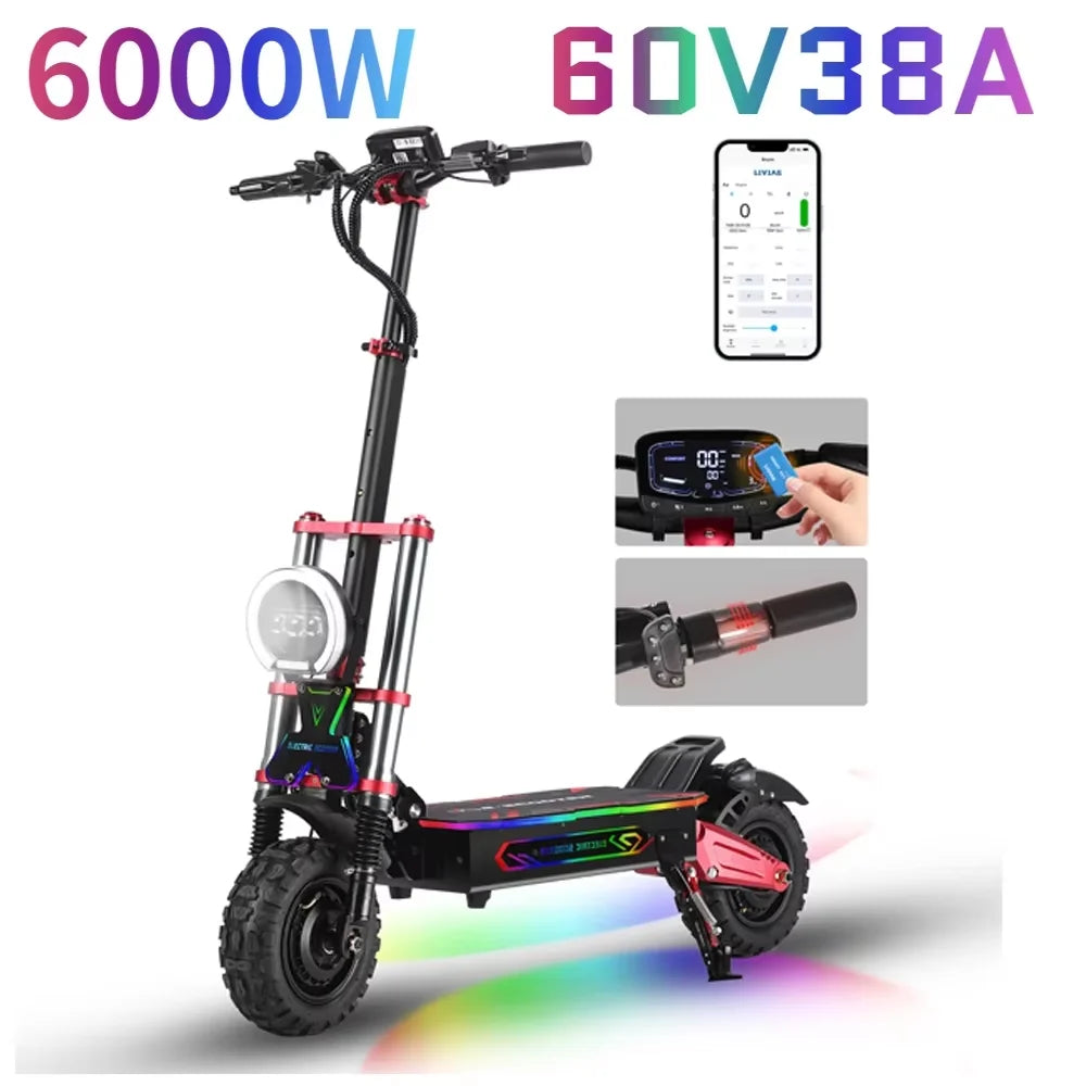 Boyueda S5 Electric Scooter 6000W Motor 60V38AH Battery 11 Inch Adult Off-road EScooters 85km/h Double Drive Version E-Scooter