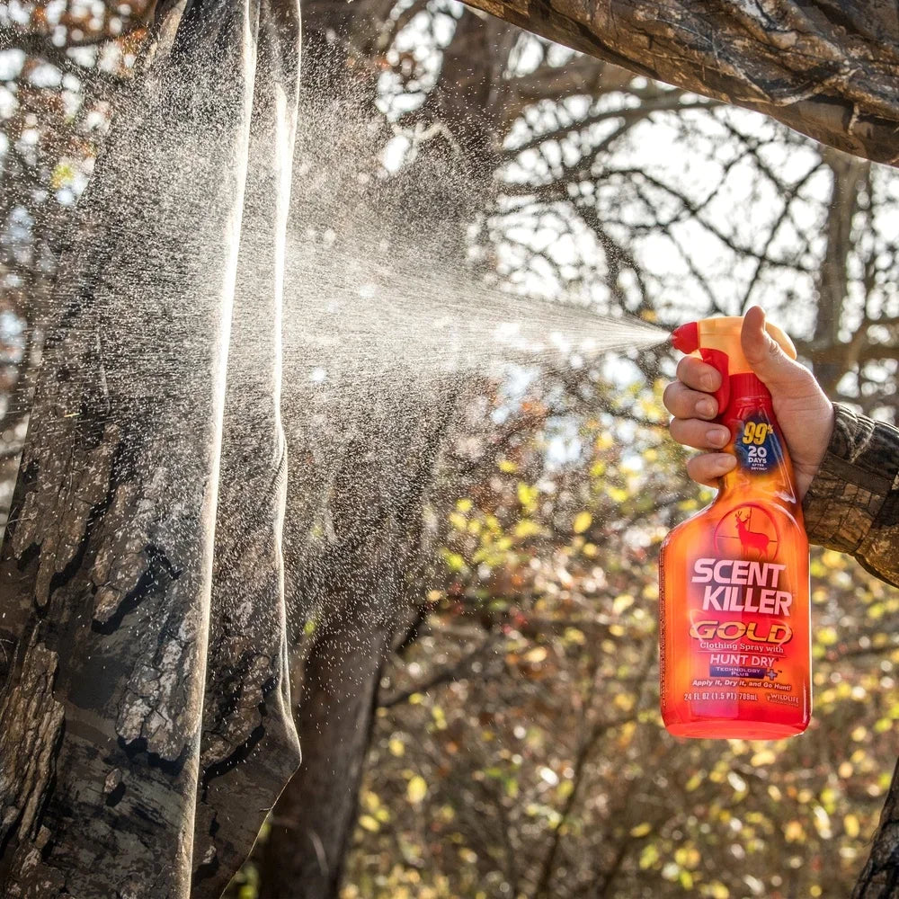 Scent Killer Gold Spray 24 fl oz Long Lasting Odor Eliminator Hunting Clothes Maximum Performance HUNT DRY Technology Effective