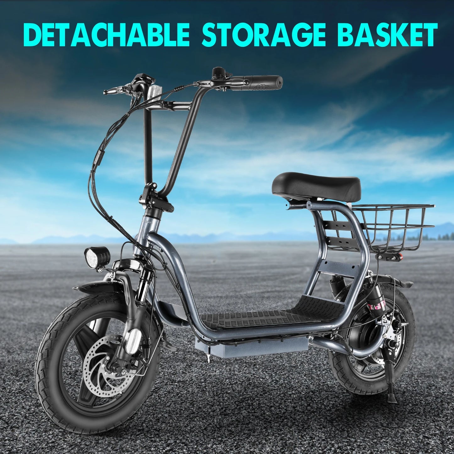 Caroma 500W Electric Scooter with Seat, 14" Fat Tire, 500Wh Battery,25 Miles&20MPH, Foldable, with Basket&Shock Absorbing