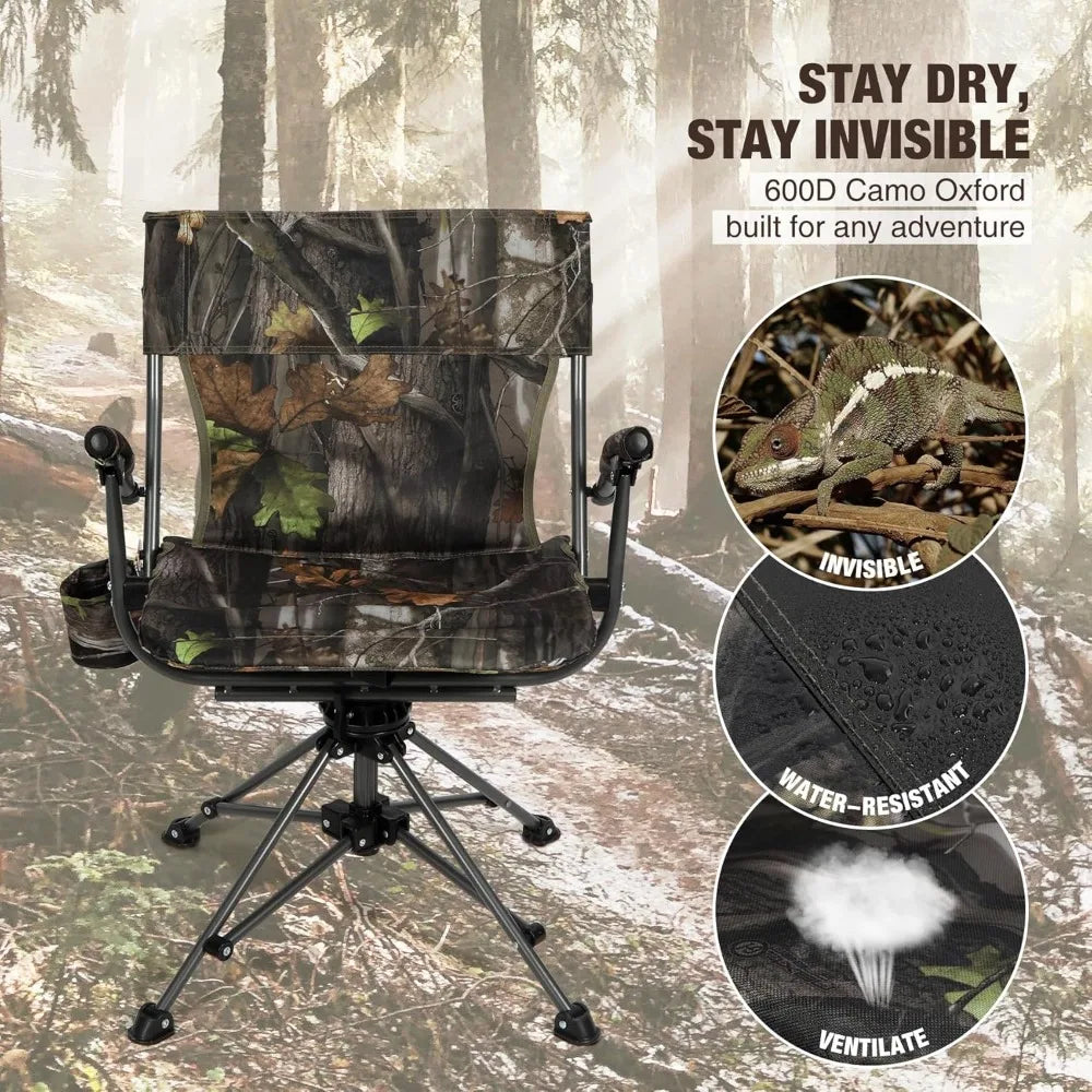 360 Degree Swivel Hunting Chair for Blinds, Folding Hunting Seats with Armrest for Camping Backpacking Fishing