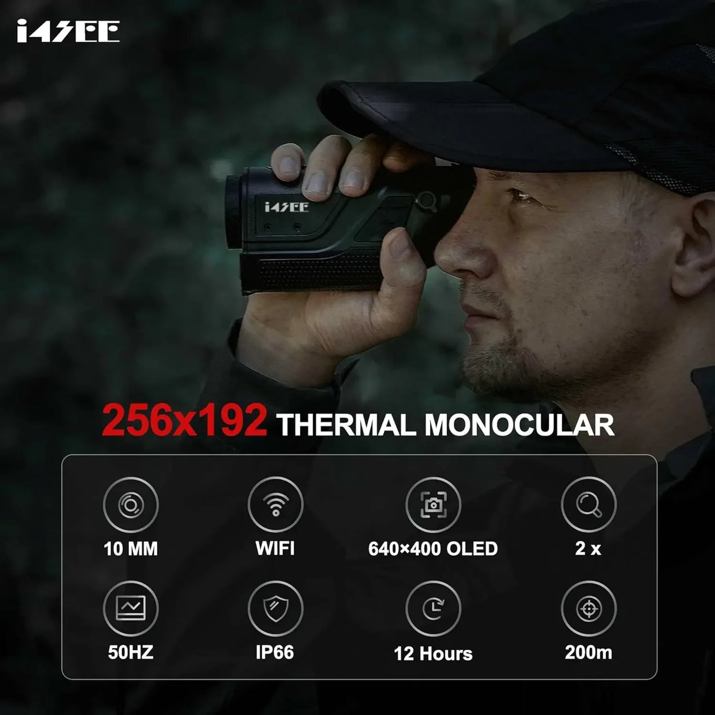 M10-256 Imaging Monocular for Hunting, 10mm Focal Lens 256x192(50Hz) Infrared Night Vision Telescope with Long