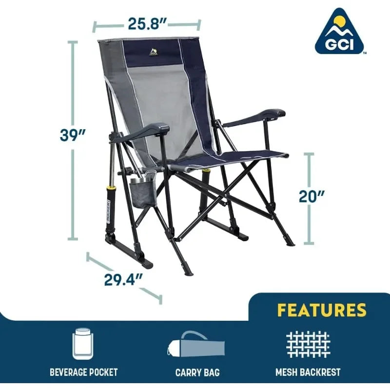 GCI OUTDOOR RoadTrip Rocker Camping Chair | Portable, Folding Rocking Chair with Solid, Durable Armrests