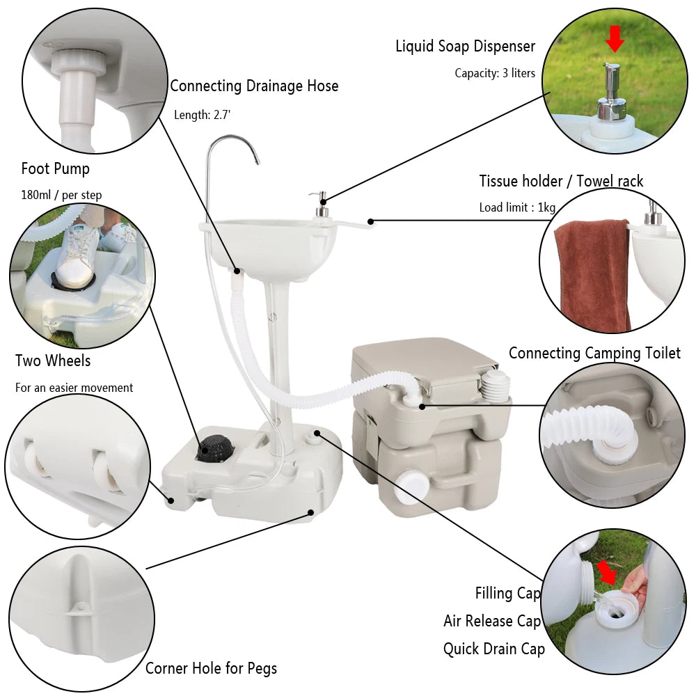 Outdoor Portable Camping Sink With Toilet And Water Tank