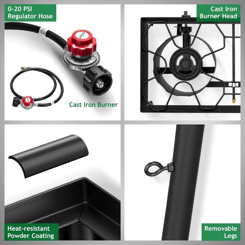 Outvita 3 Burner Propane Gas Stove for Outdoor Cooking, 225,000 BTU Camping Cooker with Removable Legs