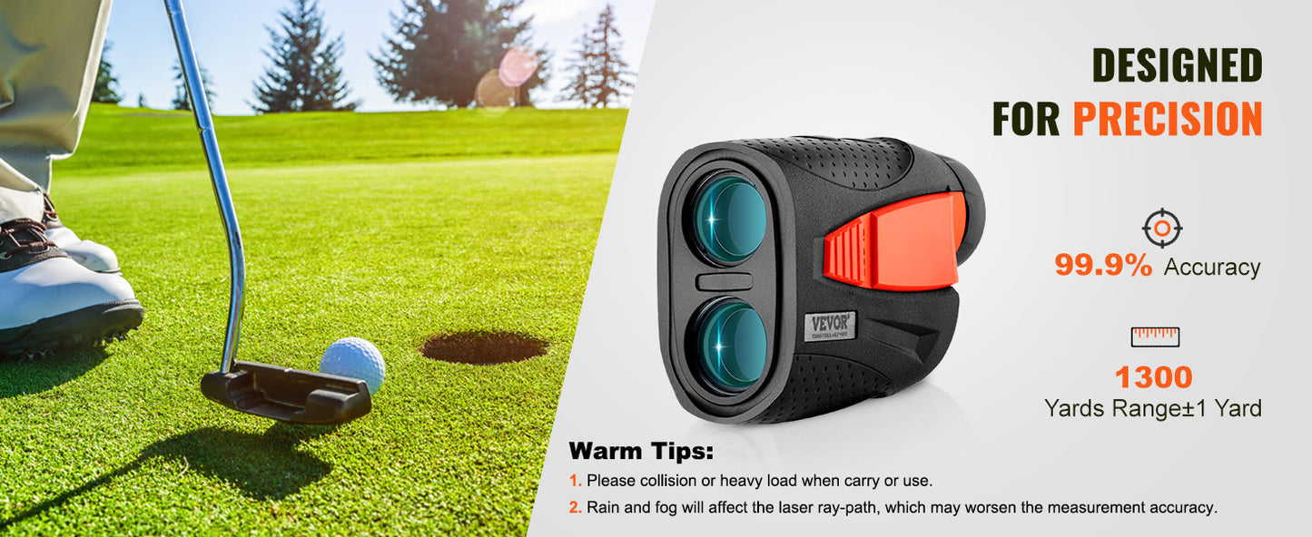 VEVOR 1300 Yards Golf Rangefinder Laser Golfing Hunting Range Finder 6X Magnification Flag Pole Lock Vibration Slope USB Charge